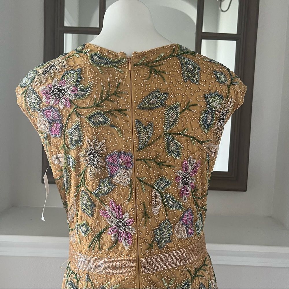 Mac Duggal Beaded Floral Gown Formal Dress, Mustard Yellow, New, Size 10 - Picture 9 of 15